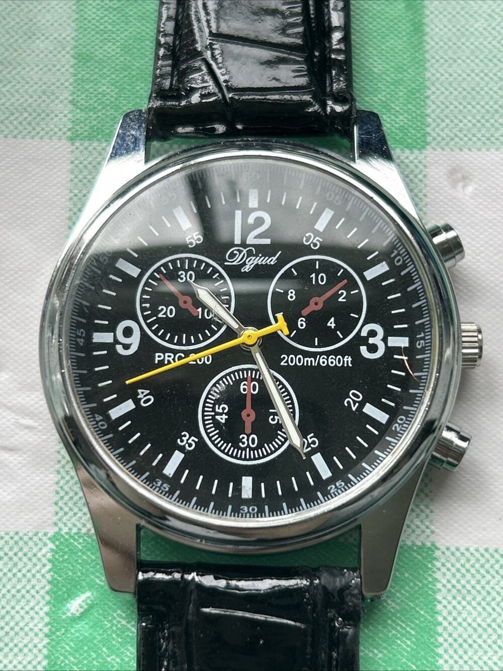 Dgjud Silver Tone Black Dial Black Band Quartz Watch